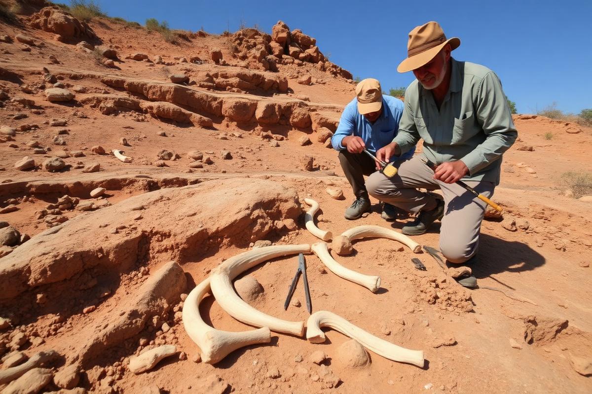 Fossil bones being excavated from eroded rock beds on Rusinga Island